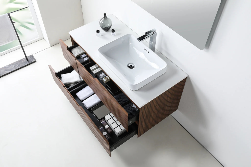 ORSA SINGLE WALNUT WALL MOUNT MODERN BATHROOM VANITY