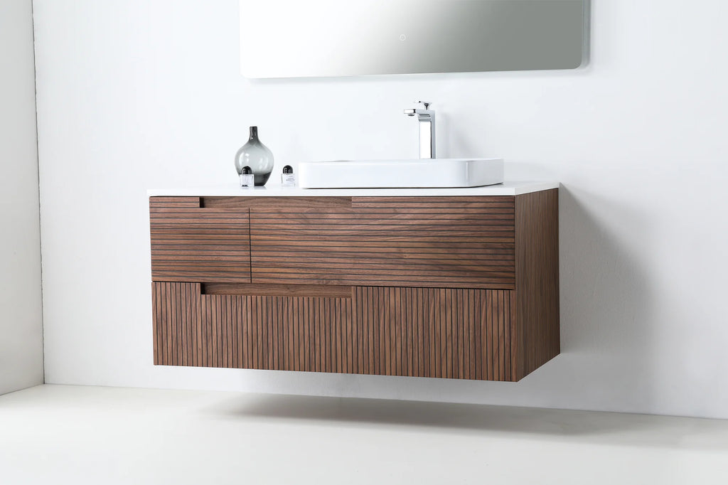 ORSA SINGLE WALNUT WALL MOUNT MODERN BATHROOM VANITY