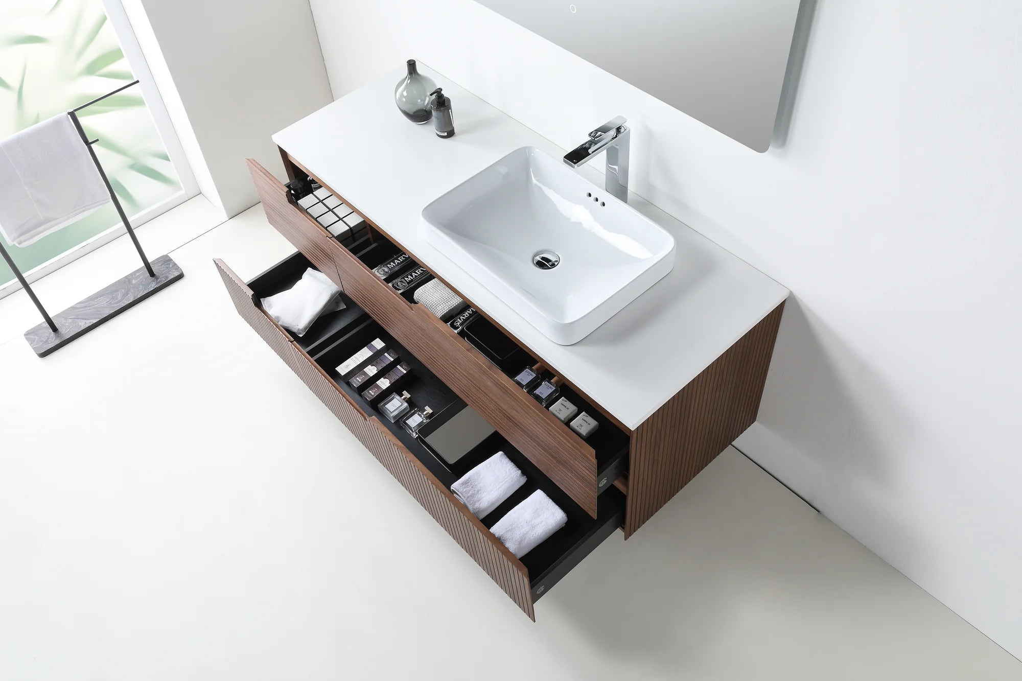 ORSA SINGLE WALNUT WALL MOUNT MODERN BATHROOM VANITY