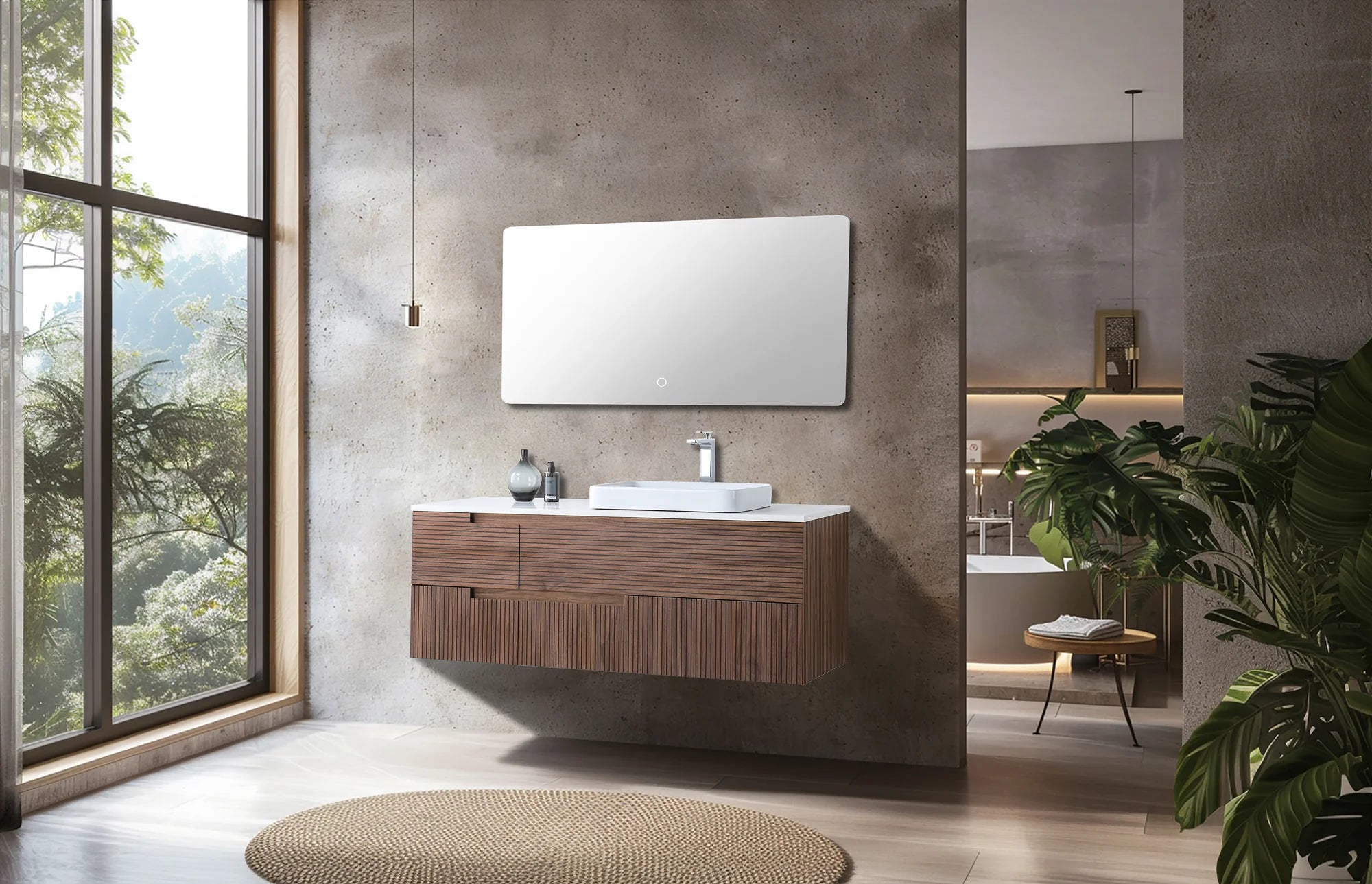 ORSA SINGLE WALNUT WALL MOUNT MODERN BATHROOM VANITY