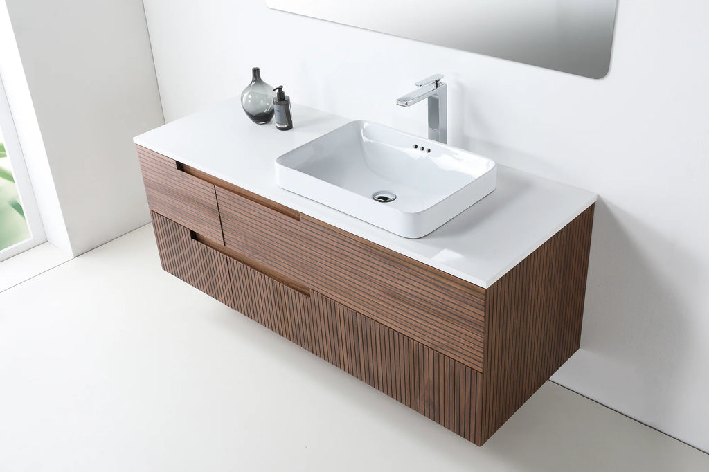 ORSA SINGLE WALNUT WALL MOUNT MODERN BATHROOM VANITY