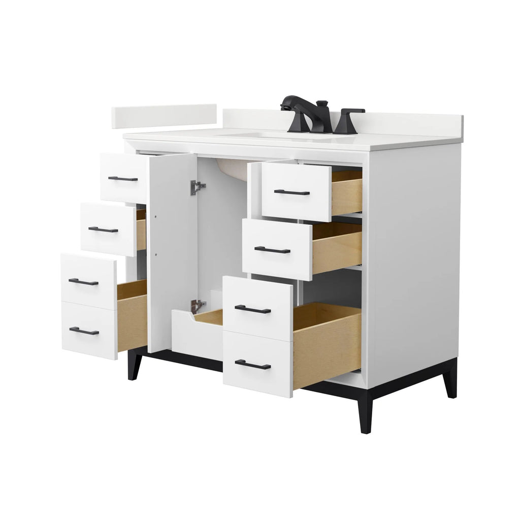 Amici Single Bath Vanity in White with White Quartz Top