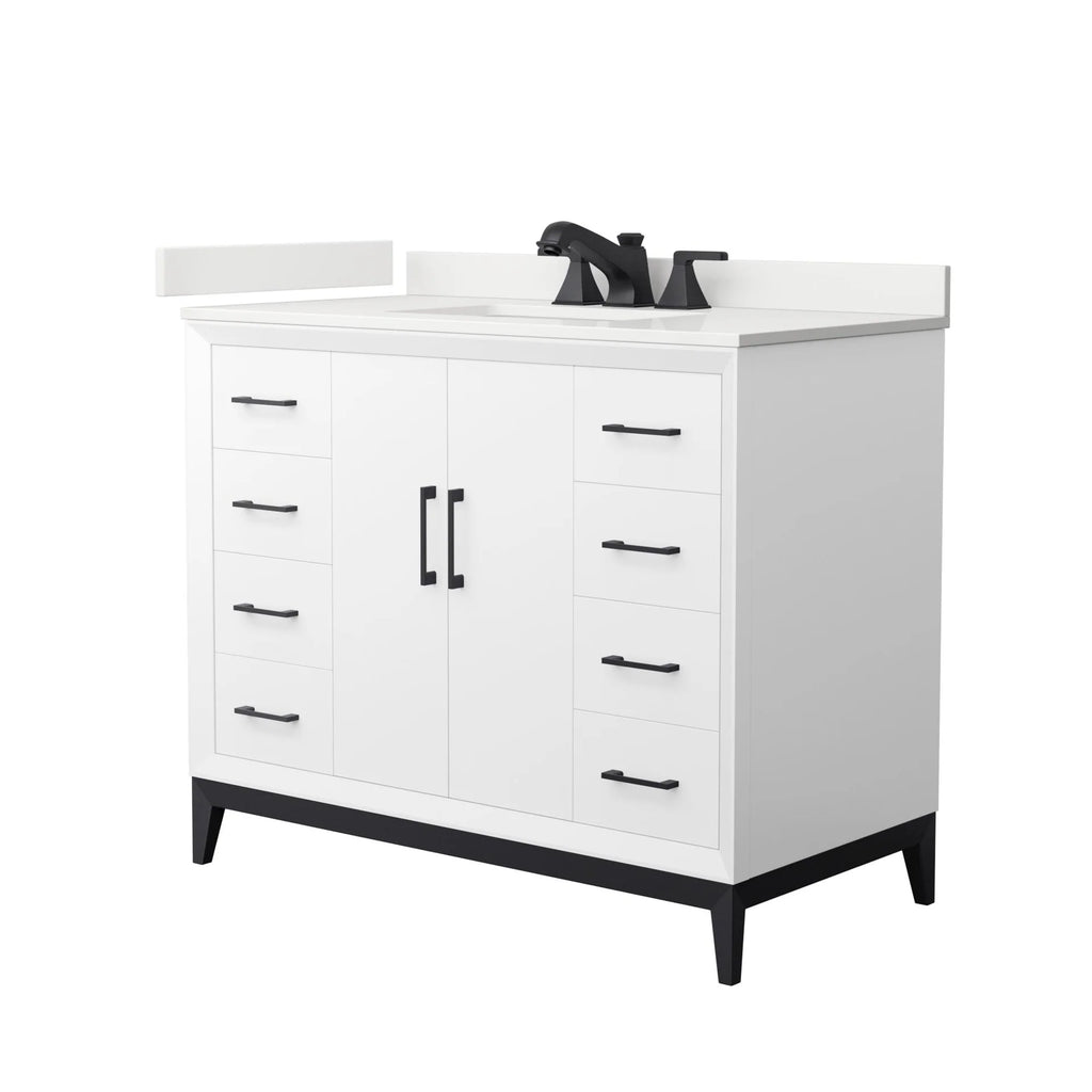 Amici Single Bath Vanity in White with White Quartz Top