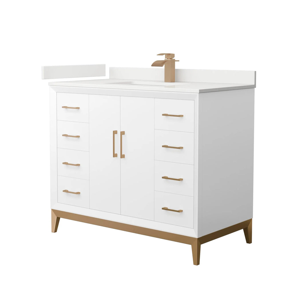 Amici Single Bath Vanity in White with White Quartz Top