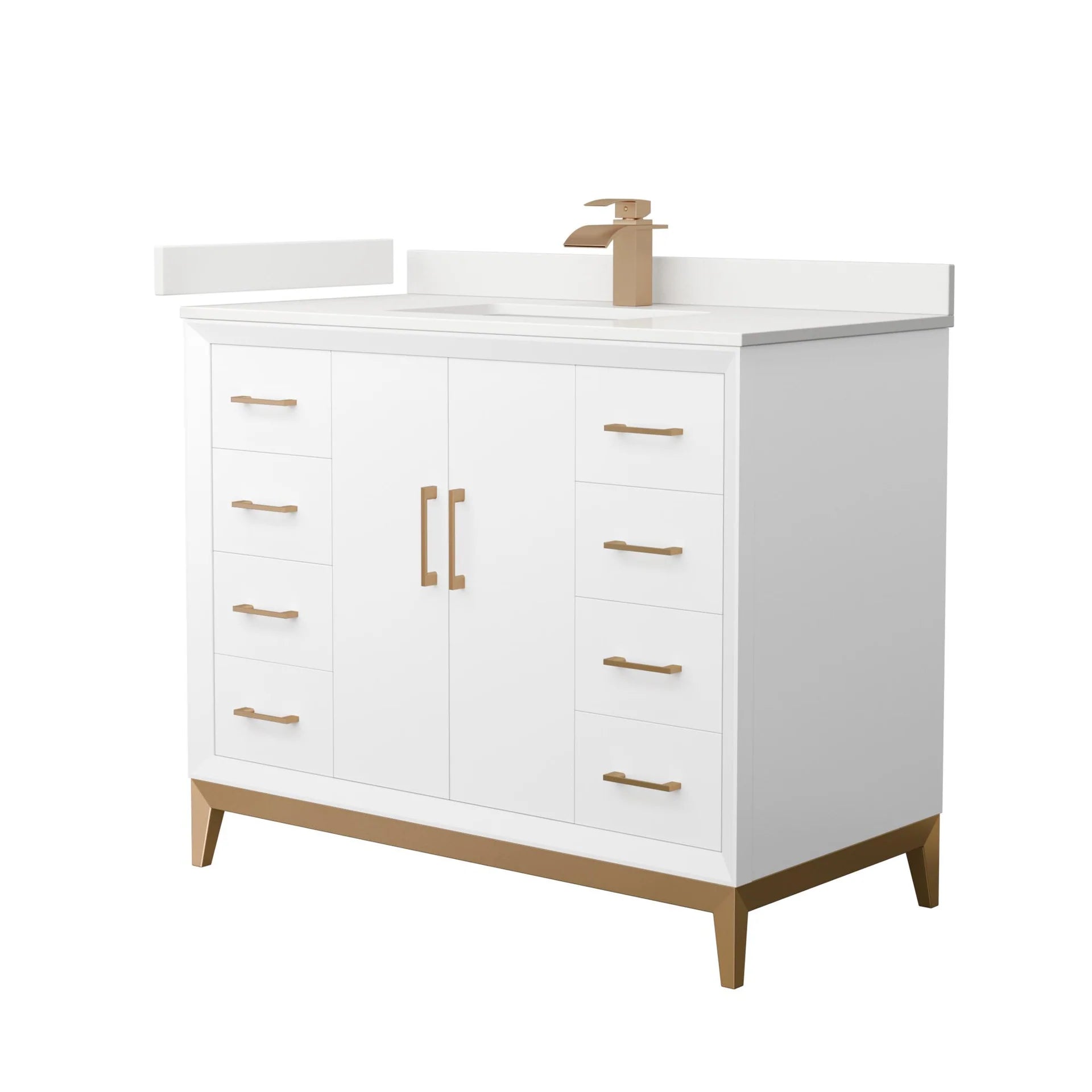 Amici Single Bath Vanity in White with White Quartz Top