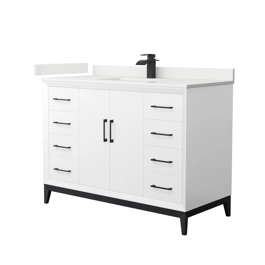 Amici Single Bath Vanity in White with White Quartz Top