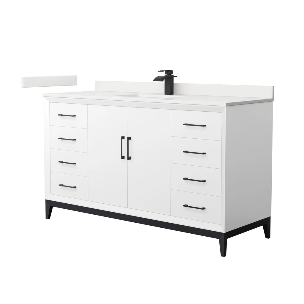 Amici Single Bath Vanity in White with White Quartz Top