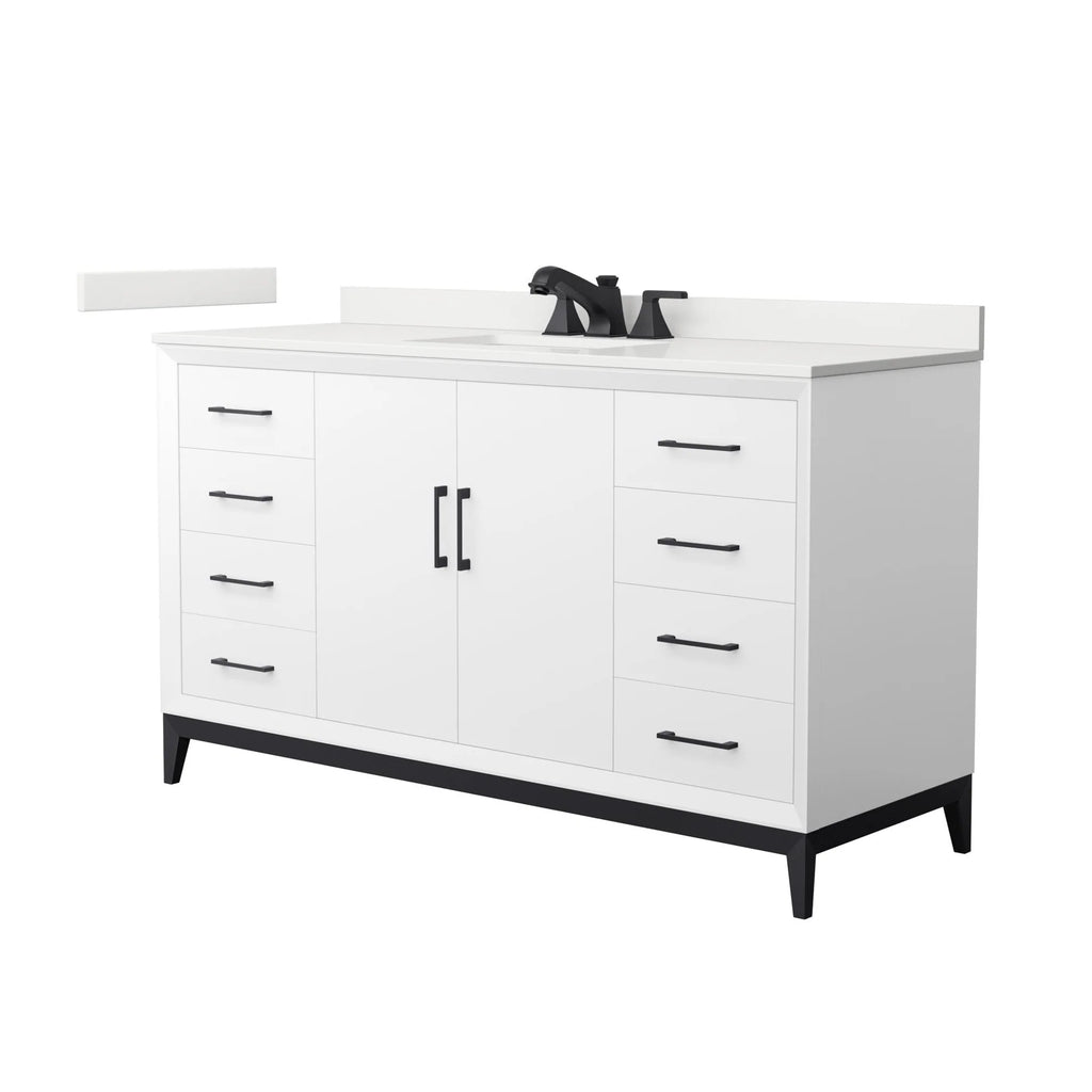 Amici Single Bath Vanity in White with White Quartz Top