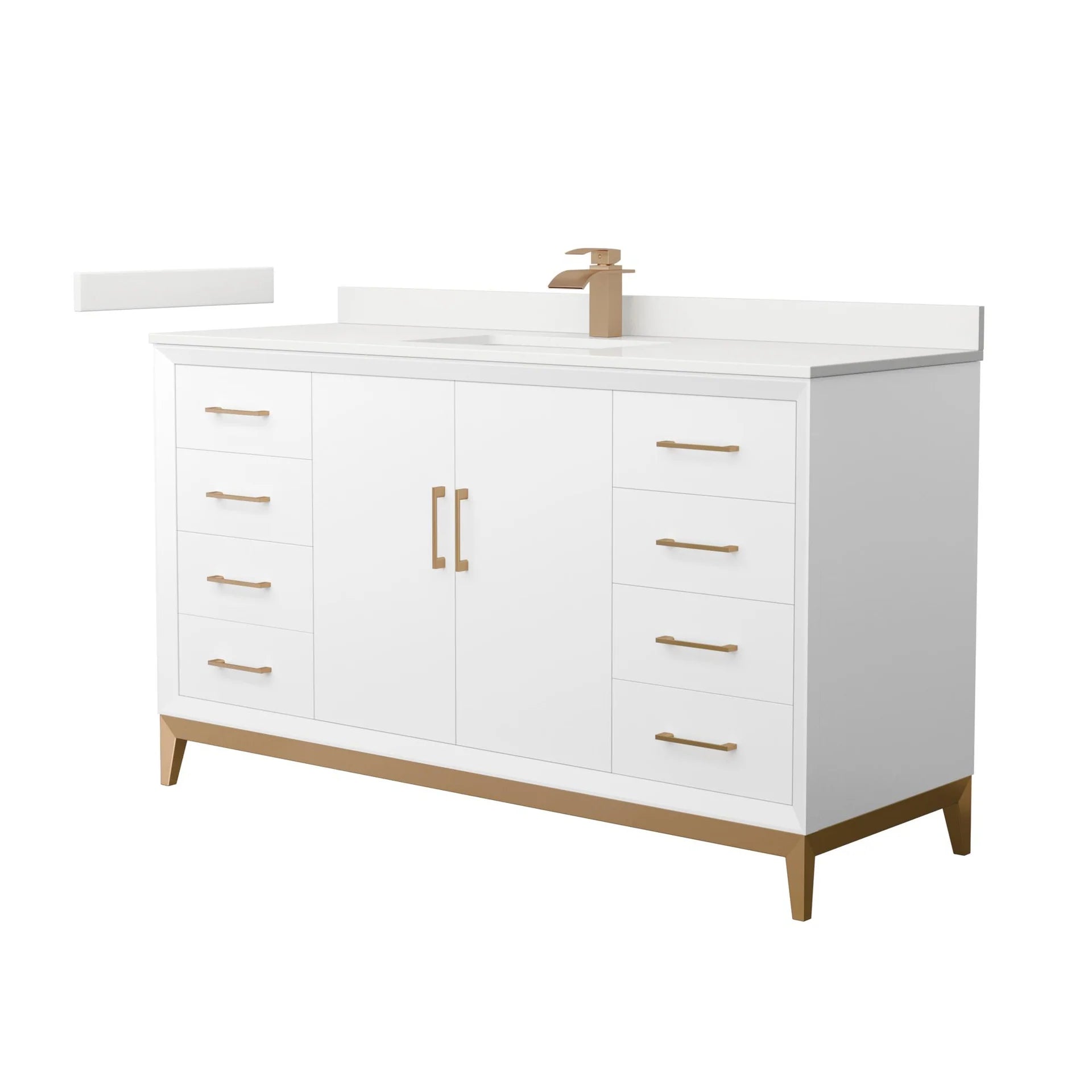 Amici Single Bath Vanity in White with White Quartz Top