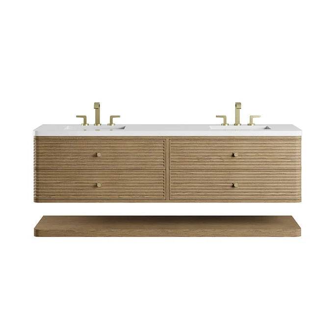 Allamari 72" Double Vanity, Dune Mist w/ Single Hole 3 CM White Zeus Silestone Top