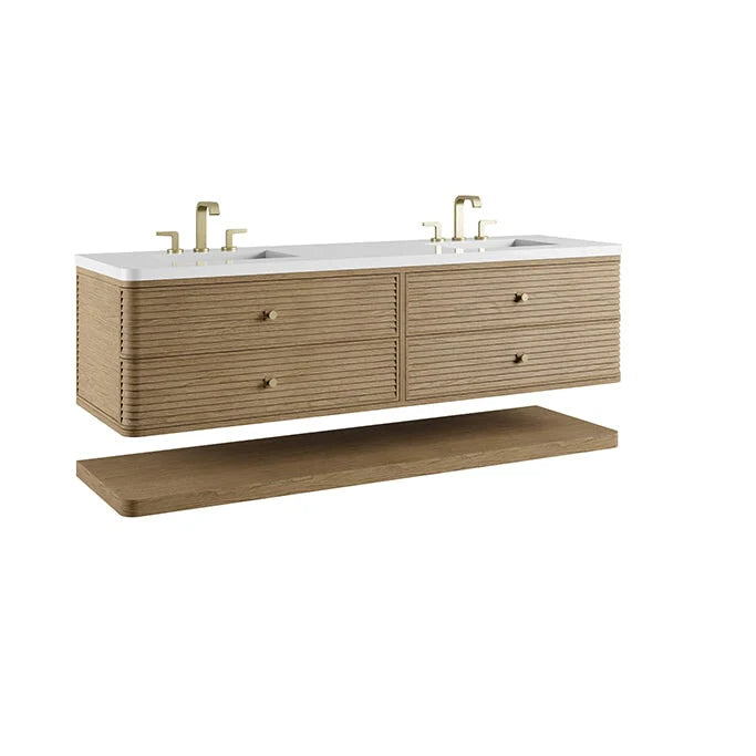 Allamari 72" Double Vanity, Dune Mist w/ Single Hole 3 CM White Zeus Silestone Top