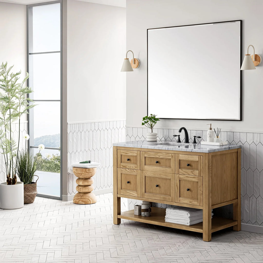 Breckenridge 48" Single Vanity, Light Natural Oak w/ 3 CM White Zeus Top