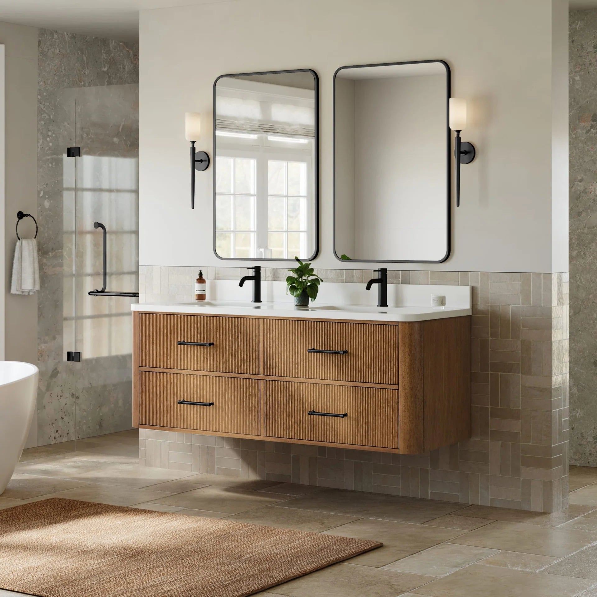 Francesca WM Wall Mounted Bathroom Vanity with Double Sink Single hole Faucet