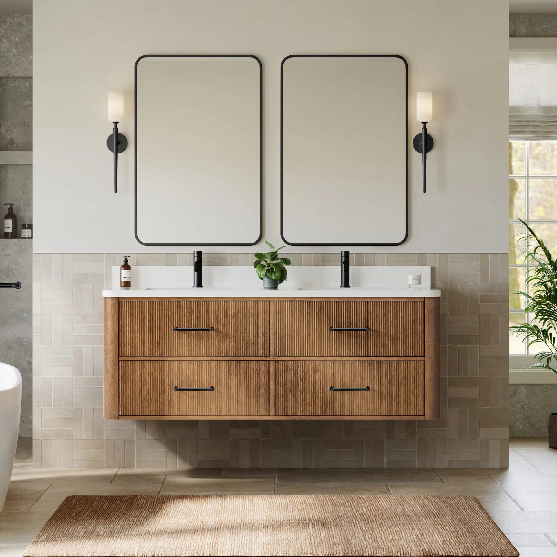 Francesca WM Wall Mounted Bathroom Vanity with Double Sink Single hole Faucet