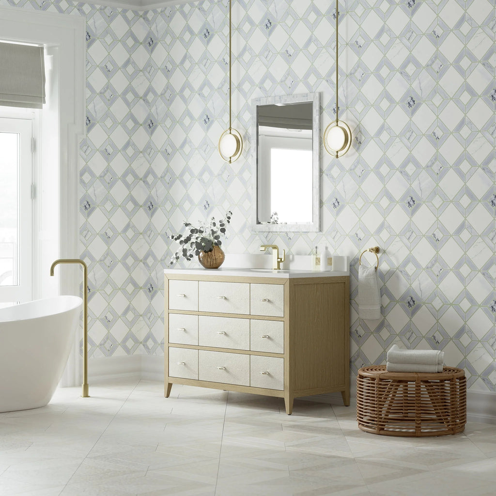 Celeste Single Vanity, Sunwashed Oak with Embossed Shagreen w/ 3 CM White Zeus Silestone Top