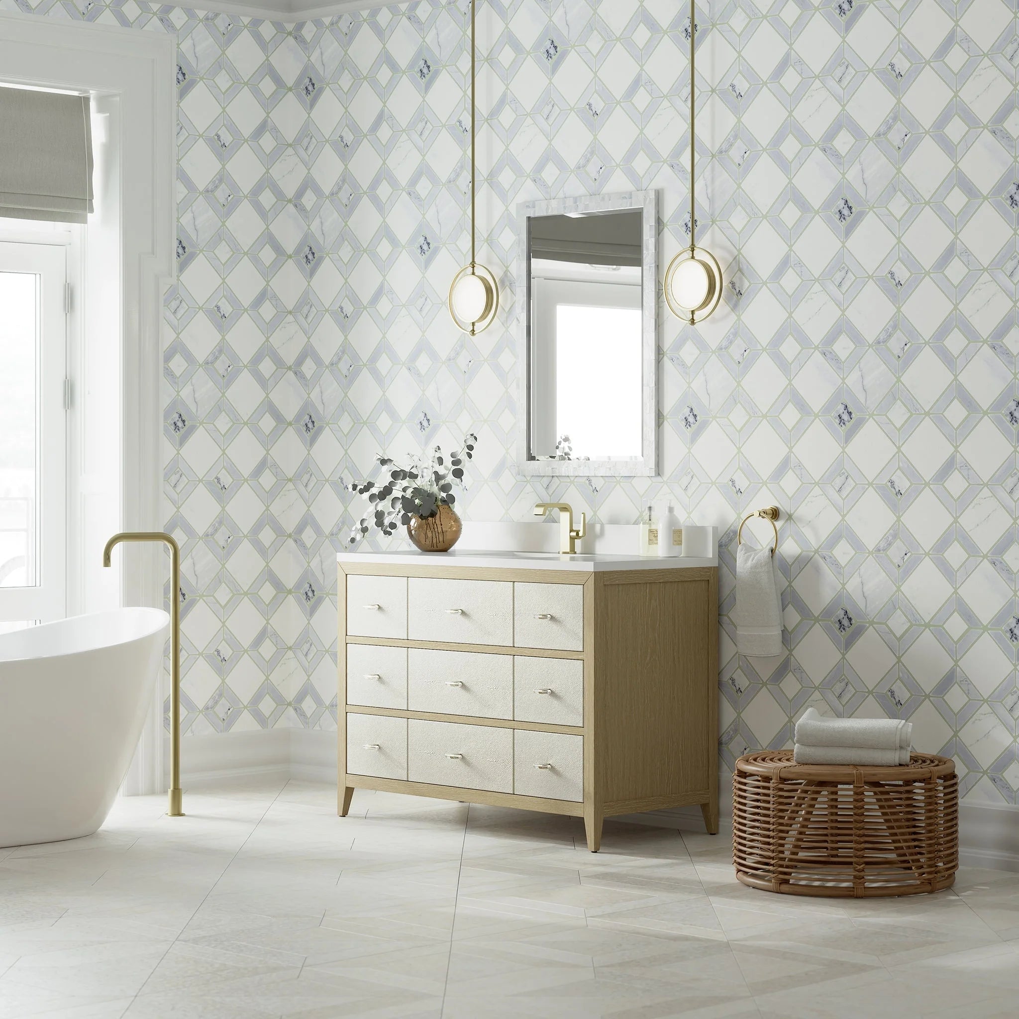 Celeste Single Vanity, Sunwashed Oak with Embossed Shagreen w/ 3 CM White Zeus Silestone Top