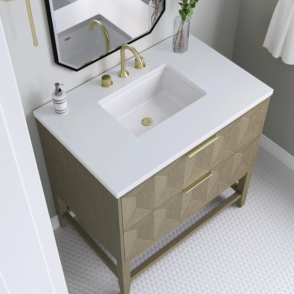 Emmeline Single Vanity, Pebble Oak w/ 3 CM White Zeus Top