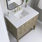 Emmeline Single Vanity, Pebble Oak w/ 3 CM White Zeus Top