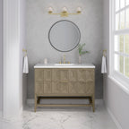Emmeline Single Vanity, Pebble Oak w/ 3 CM White Zeus Top