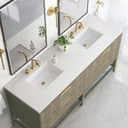 Emmeline 72" Double Vanity, Pebble Oak w/ 3 CM White Zeus Top
