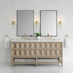 Emmeline 72" Double Vanity, Pebble Oak w/ 3 CM White Zeus Top