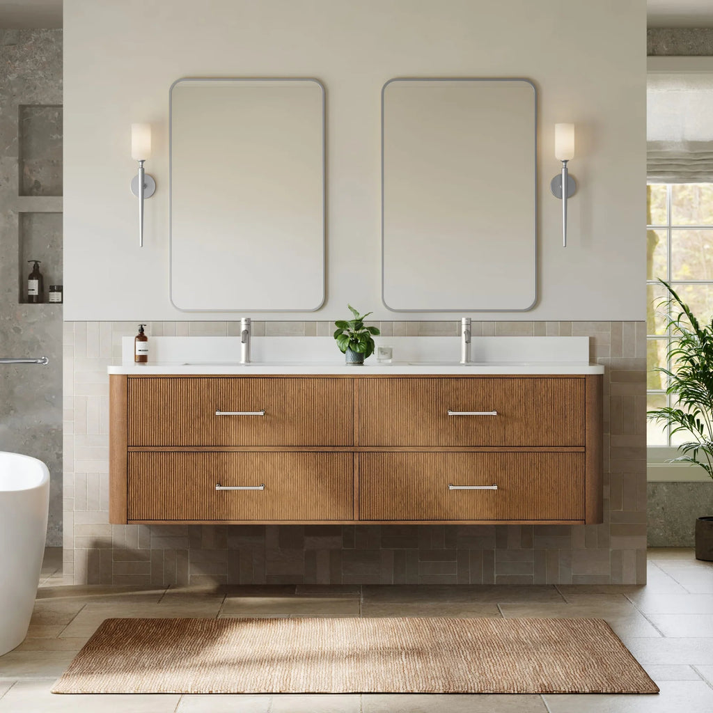 Francesca WM Wall Mounted Bathroom Vanity with Double Sink Single hole Faucet