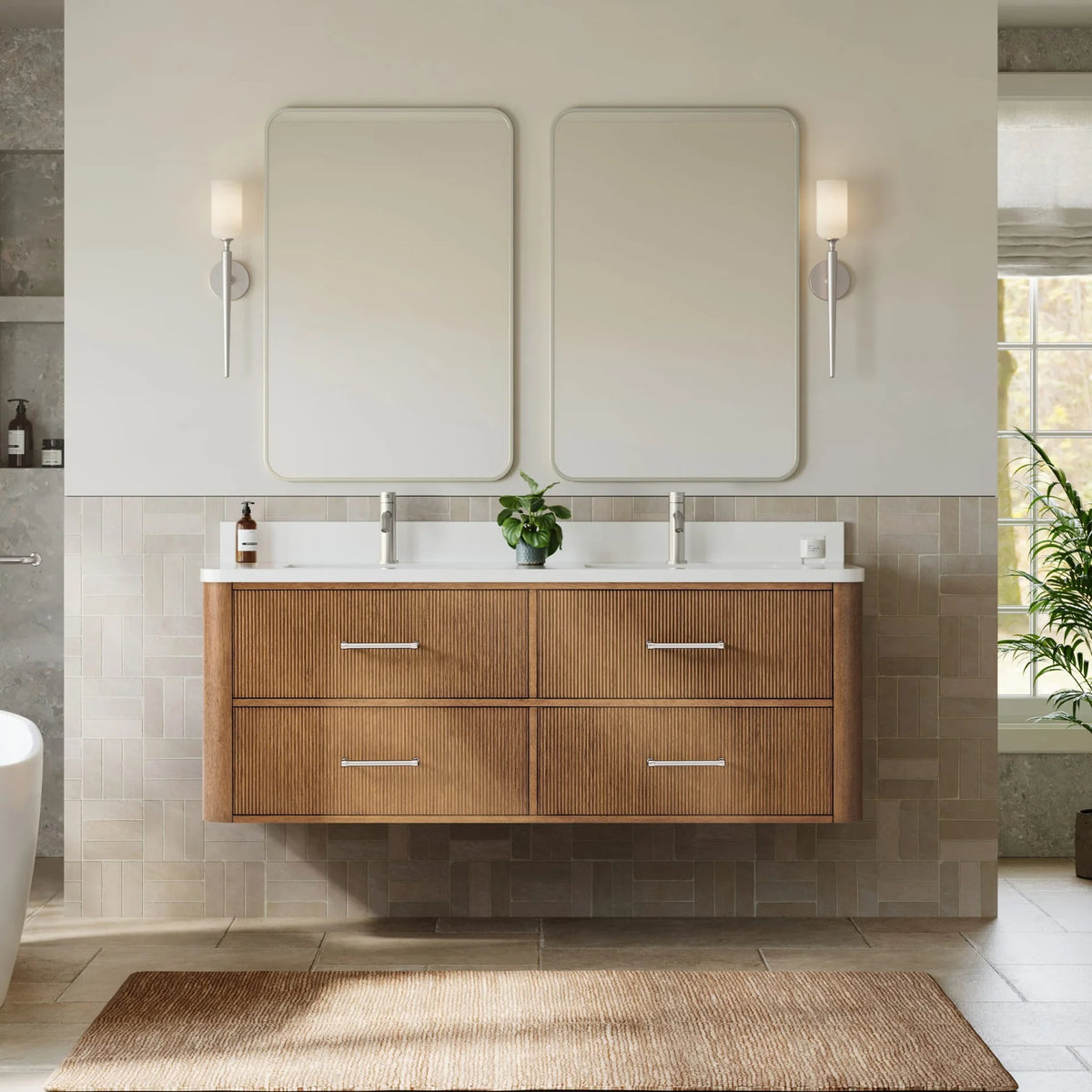 Francesca WM Wall Mounted Bathroom Vanity with Double Sink Single hole Faucet