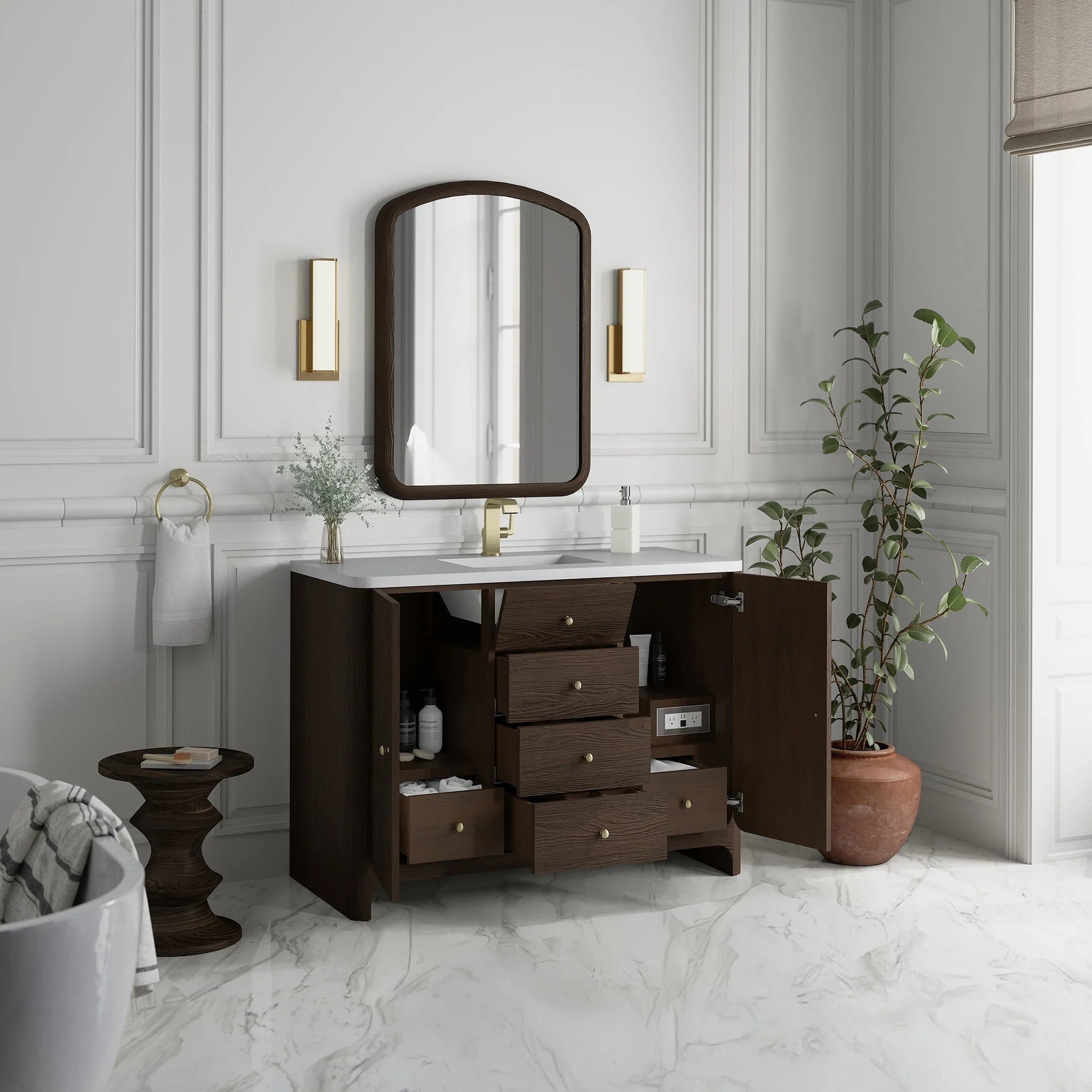 Gracyn Single Vanity, w/ 3 CM White Zeus Quartz Top
