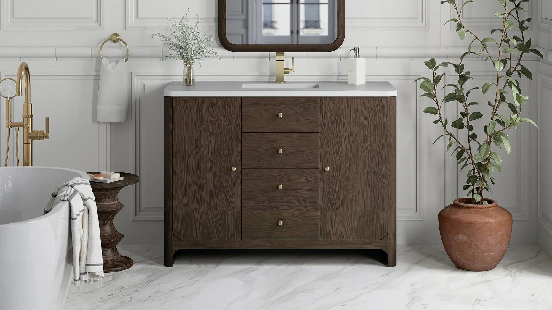 Gracyn Single Vanity, w/ 3 CM White Zeus Quartz Top