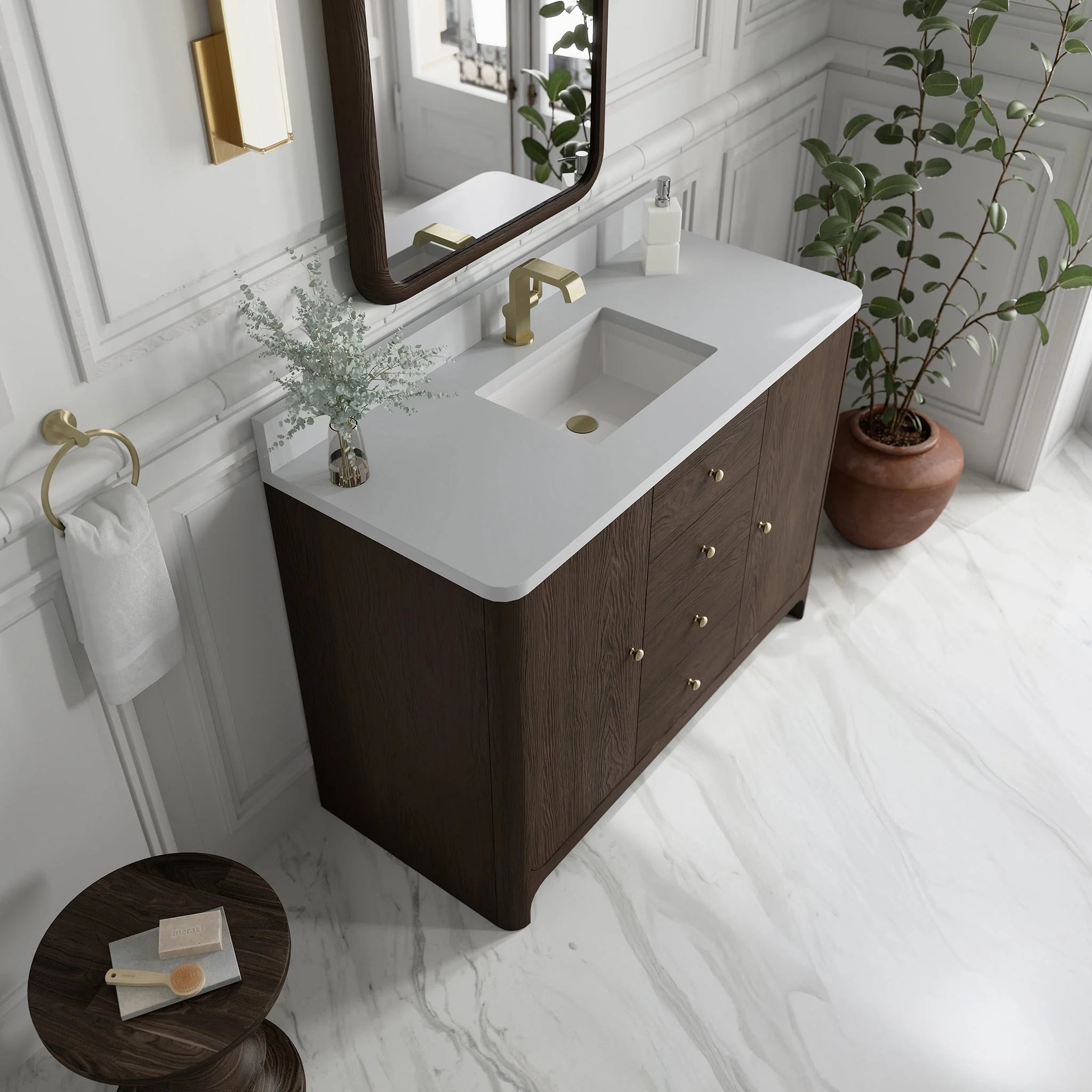 Gracyn Single Vanity, w/ 3 CM White Zeus Quartz Top