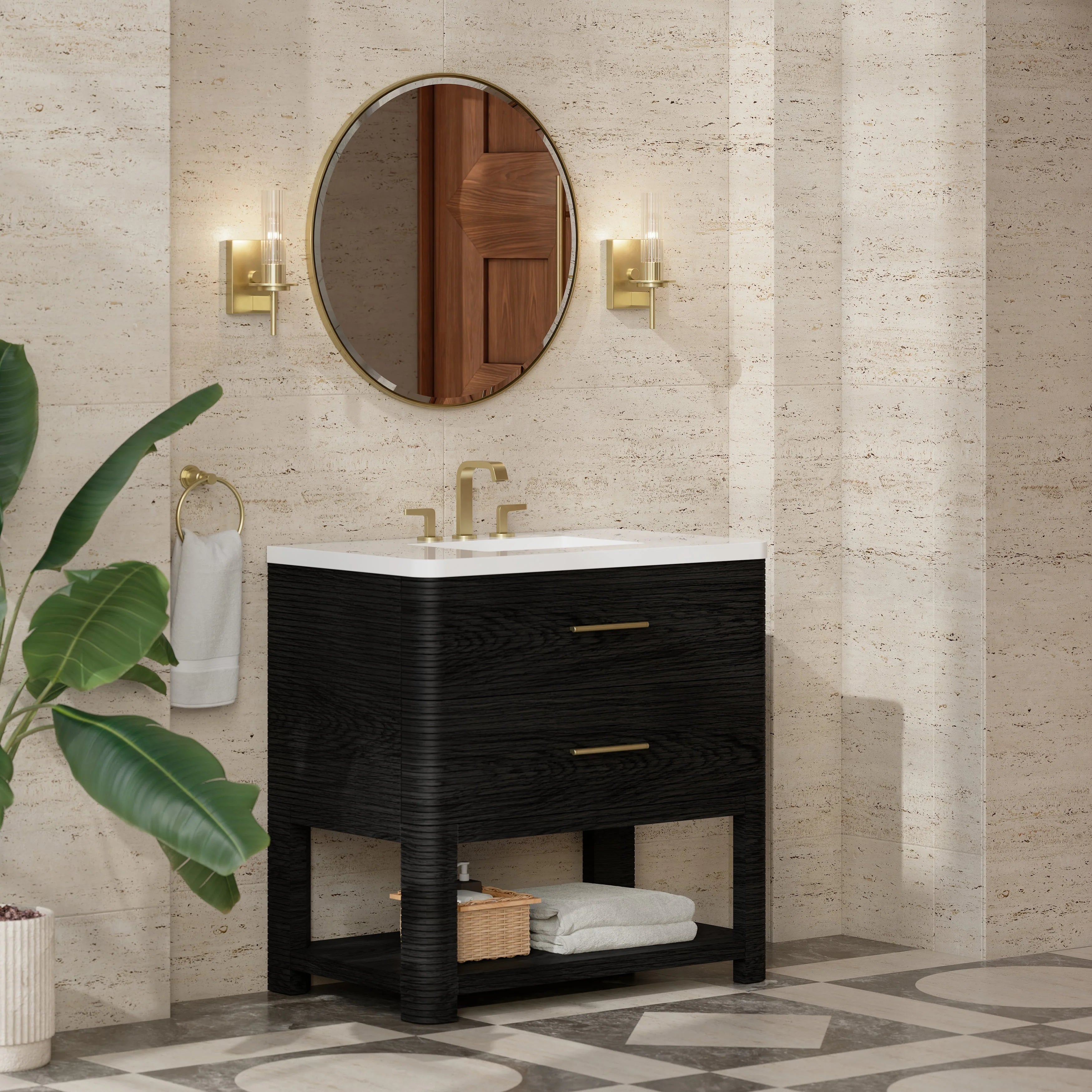 Lucian Single Vanity, 3 CM White Zeus Silestone Widespread Top