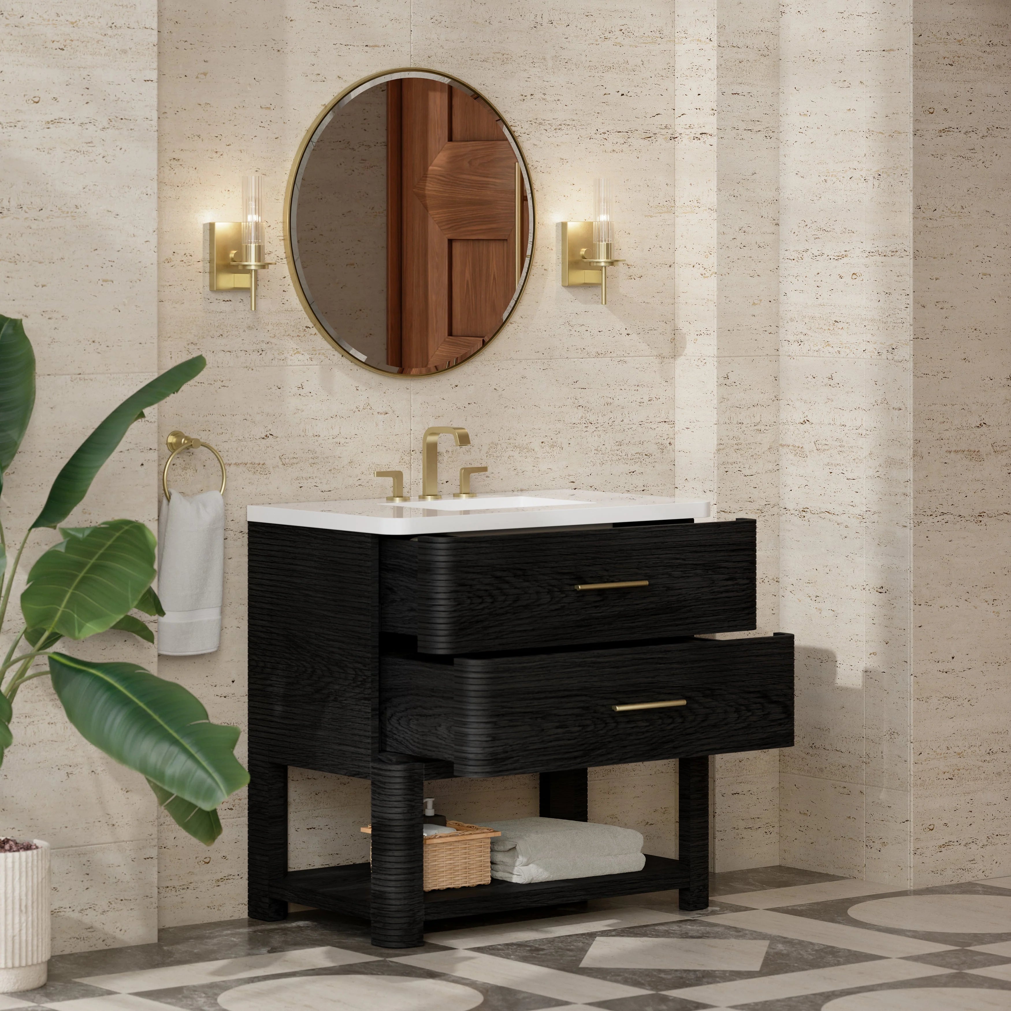 Lucian Single Vanity, 3 CM White Zeus Silestone Widespread Top