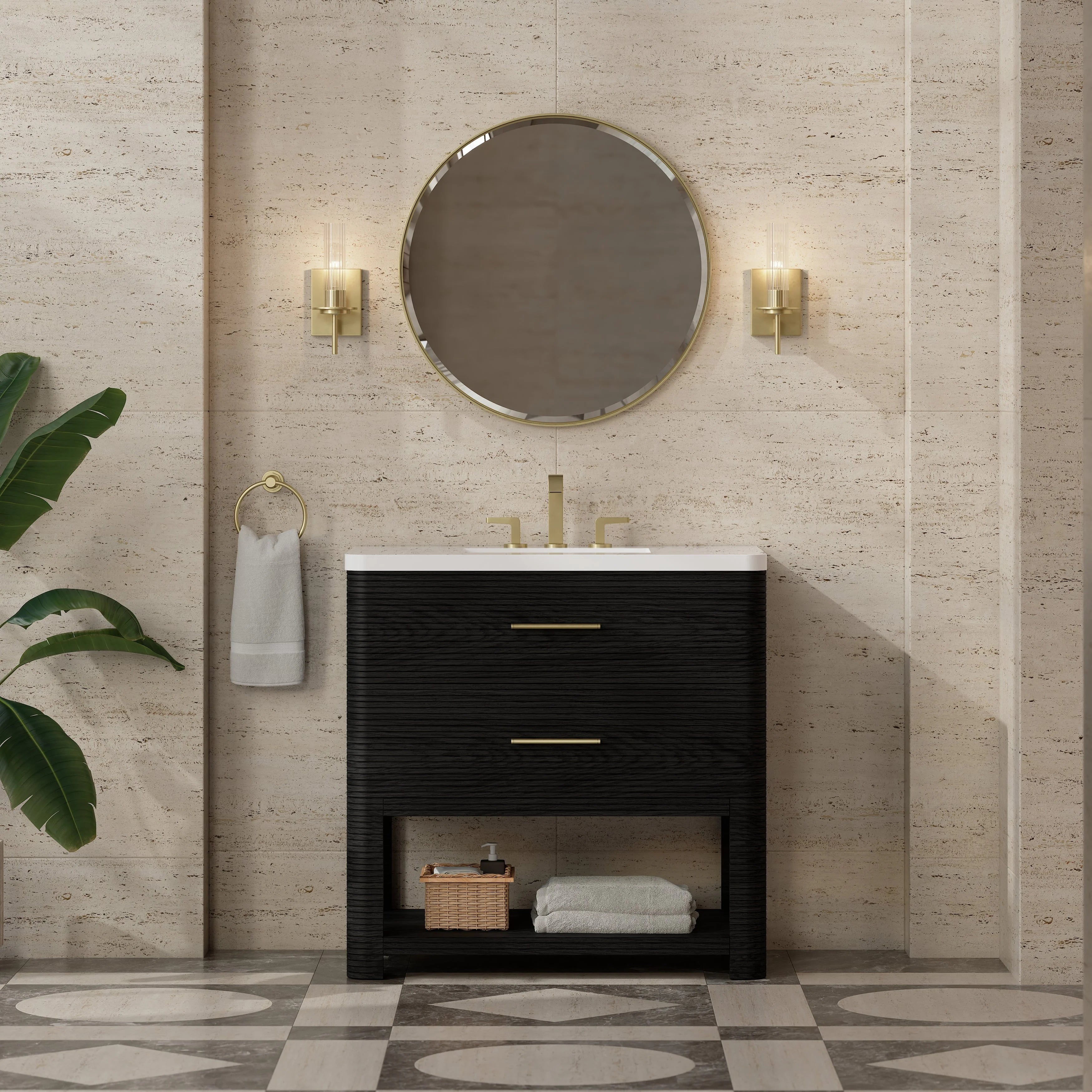 Lucian Single Vanity, 3 CM White Zeus Silestone Widespread Top