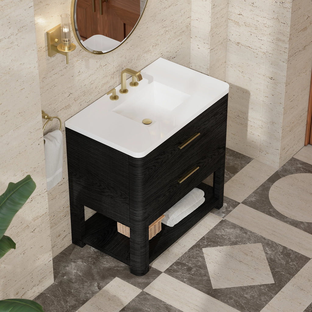 Lucian Single Vanity, 3 CM White Zeus Silestone Widespread Top