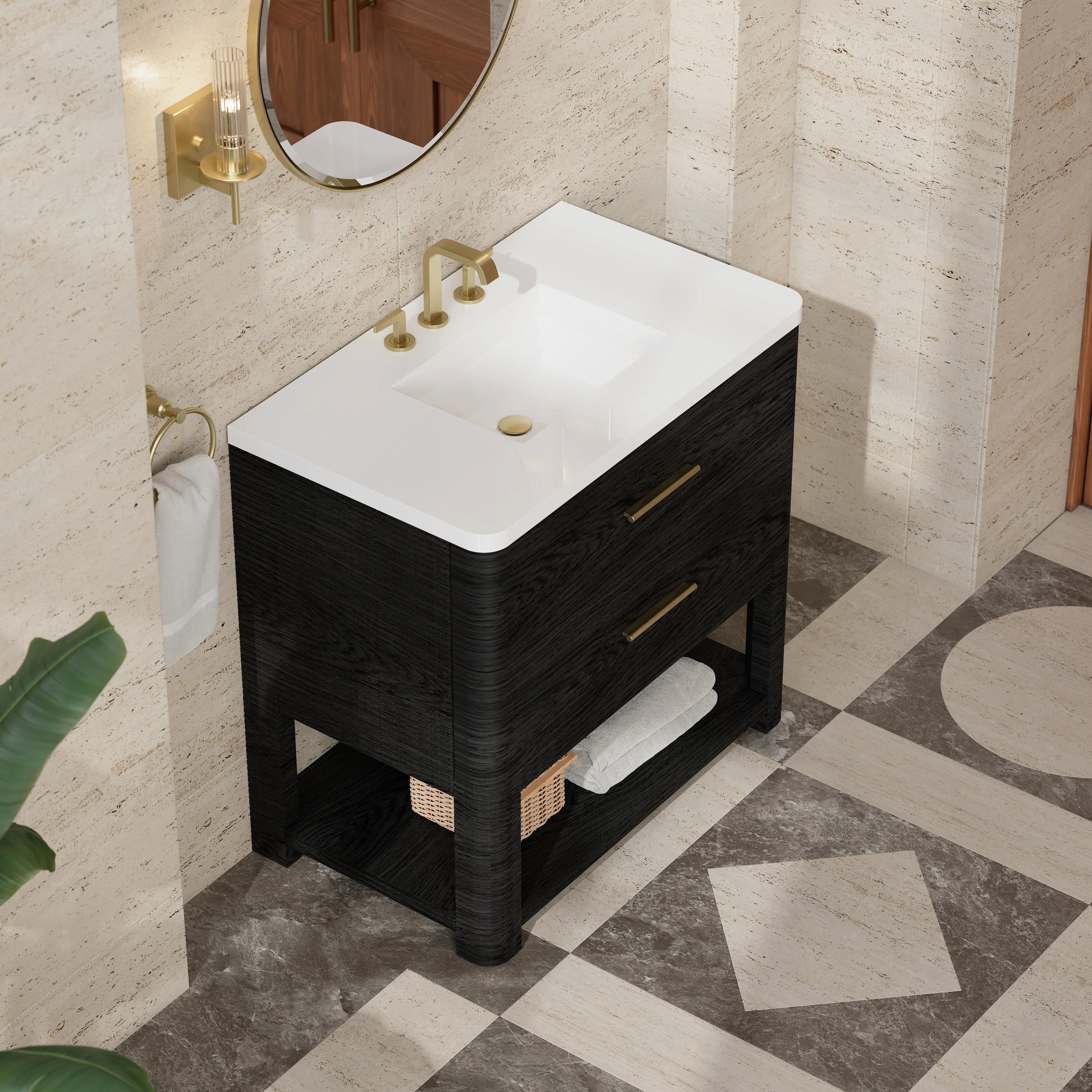 Lucian Single Vanity, 3 CM White Zeus Silestone Widespread Top