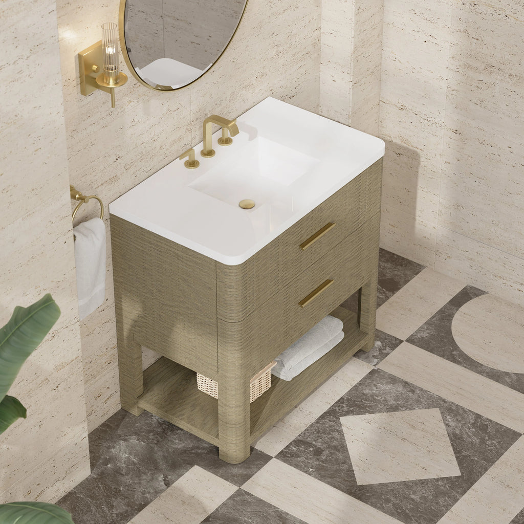 Lucian Single Vanity, 3 CM White Zeus Silestone Widespread Top