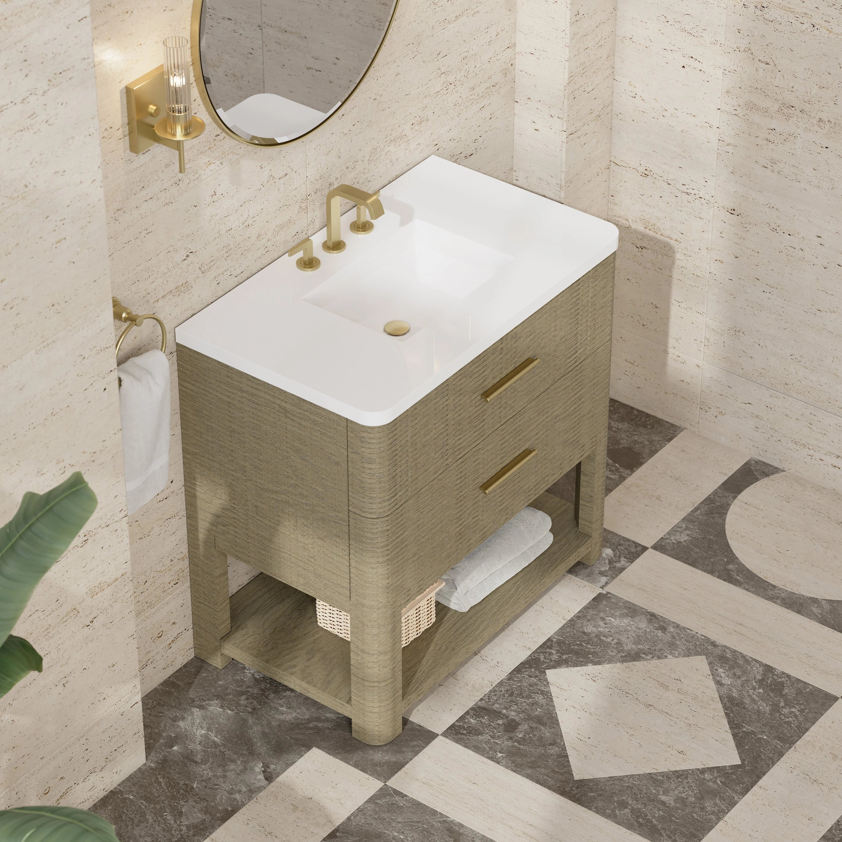 Lucian Single Vanity, 3 CM White Zeus Silestone Widespread Top