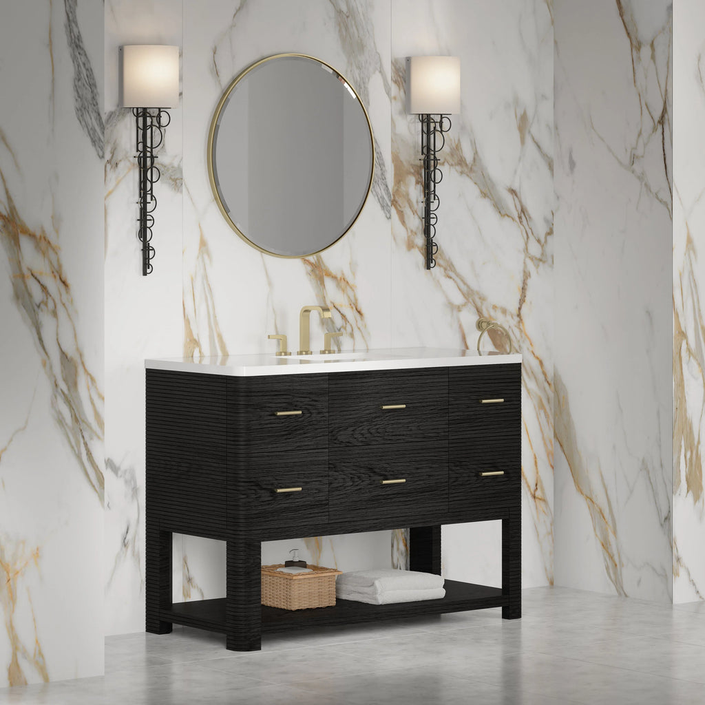 Lucian Single Vanity, 3 CM White Zeus Silestone Widespread Top