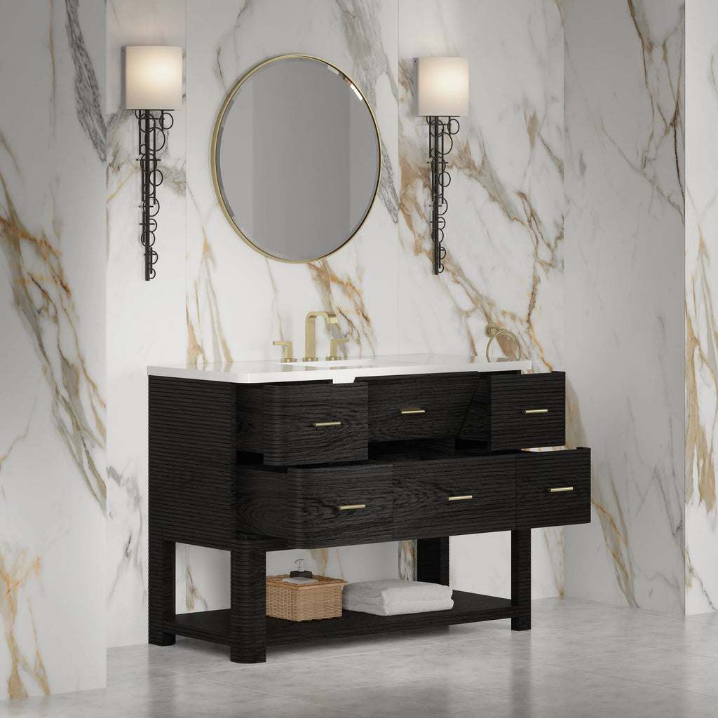 Lucian Single Vanity, 3 CM White Zeus Silestone Widespread Top