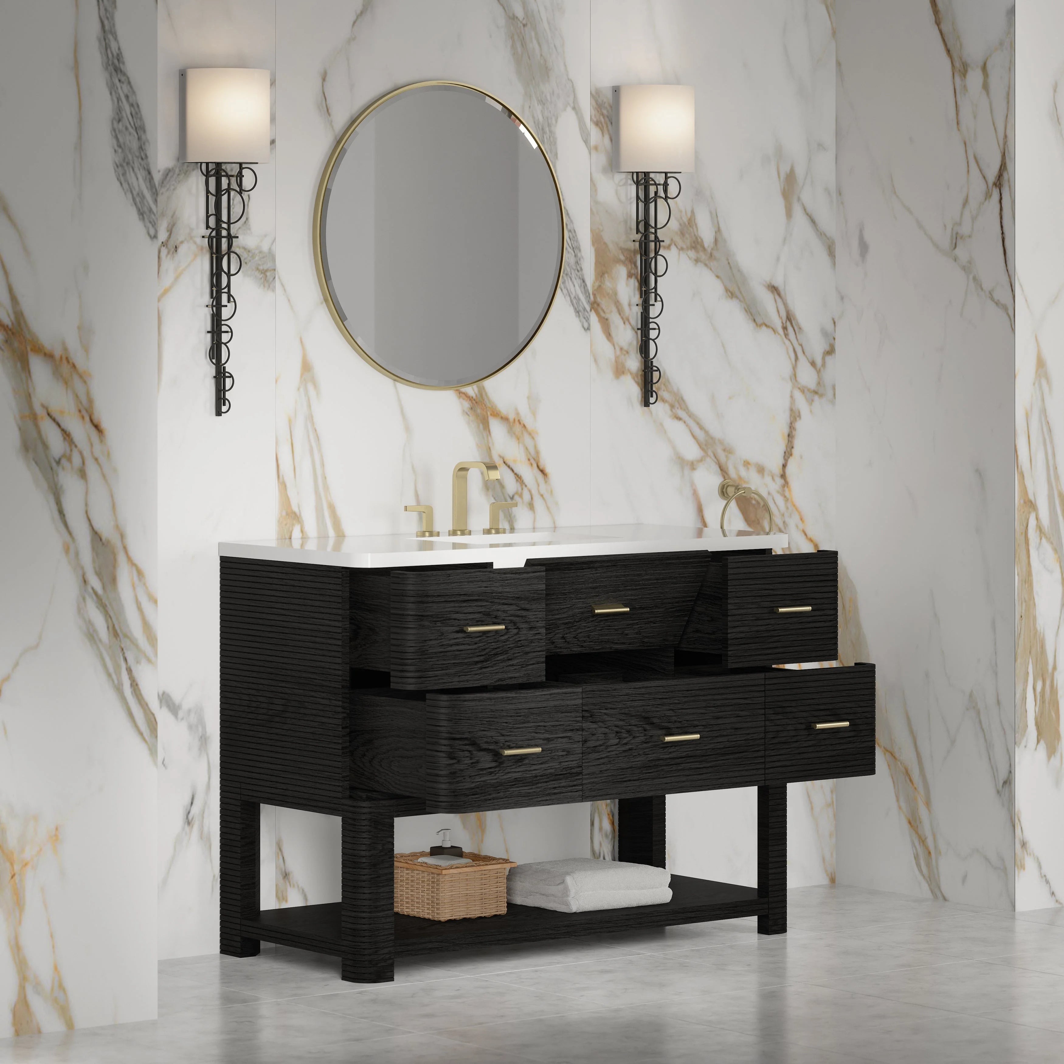 Lucian Single Vanity, 3 CM White Zeus Silestone Widespread Top