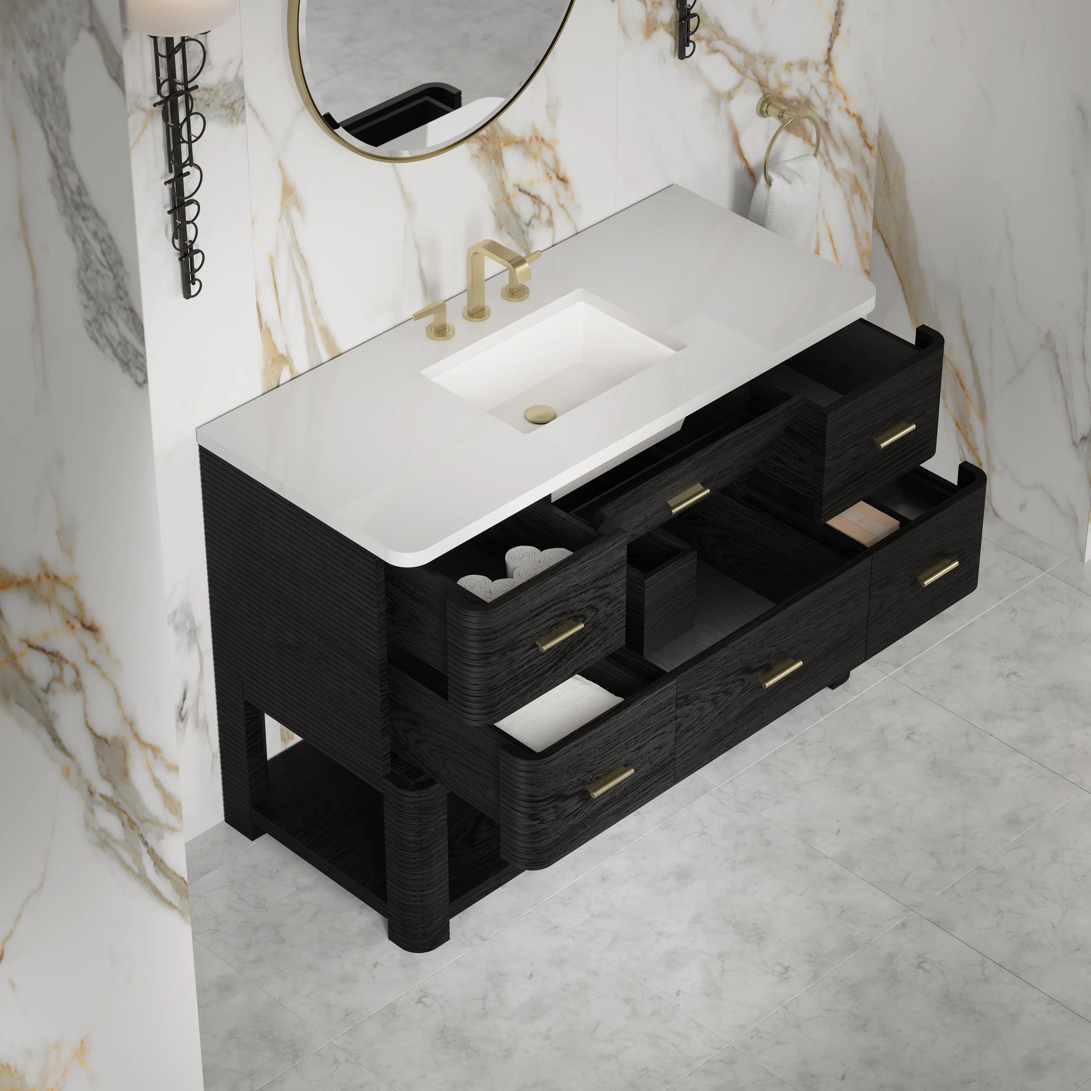 Lucian Single Vanity, 3 CM White Zeus Silestone Widespread Top