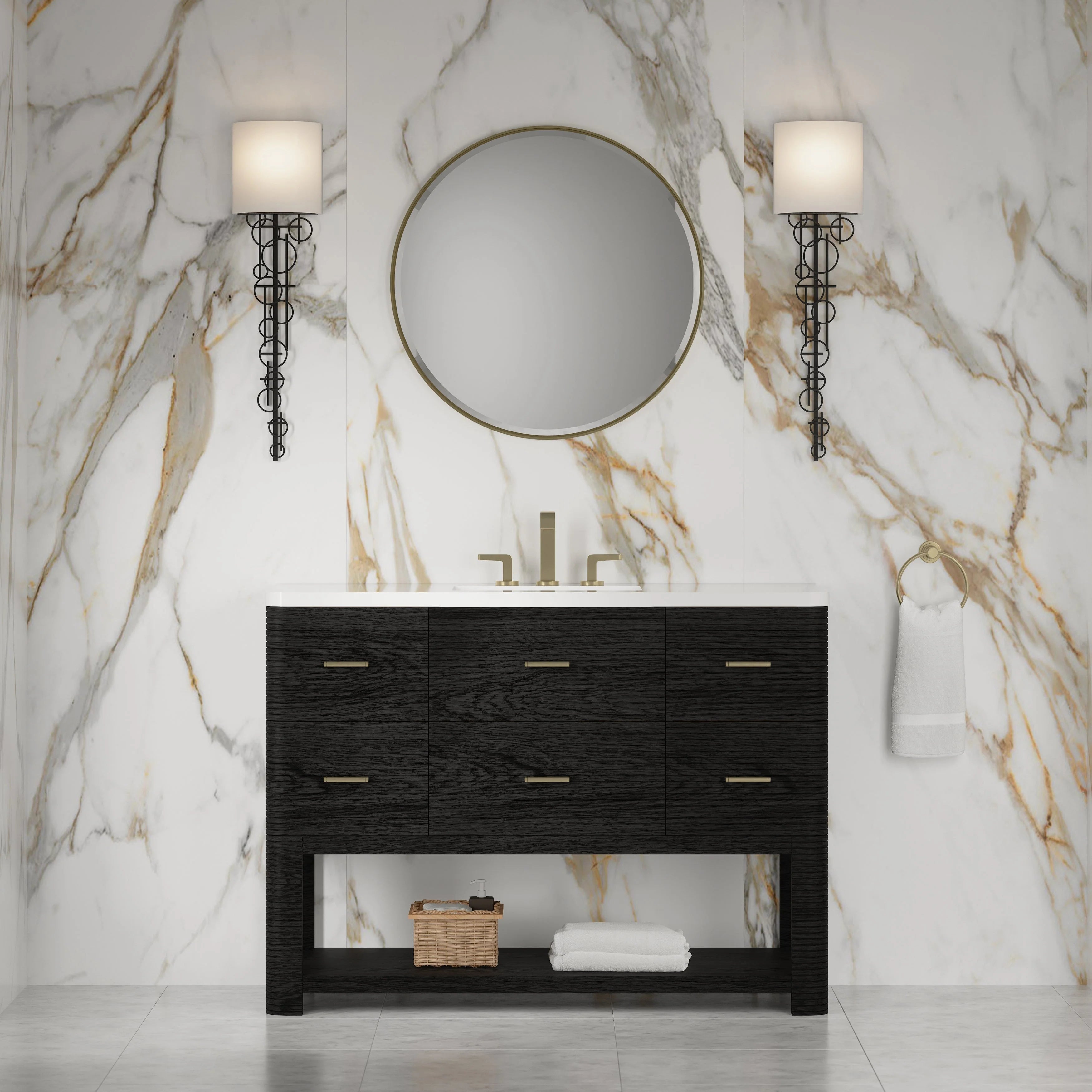 Lucian Single Vanity, 3 CM White Zeus Silestone Widespread Top