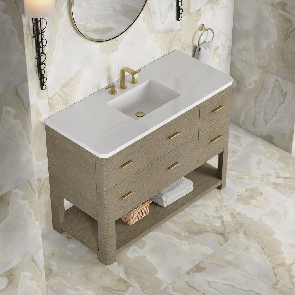 Lucian Single Vanity, 3 CM White Zeus Silestone Widespread Top