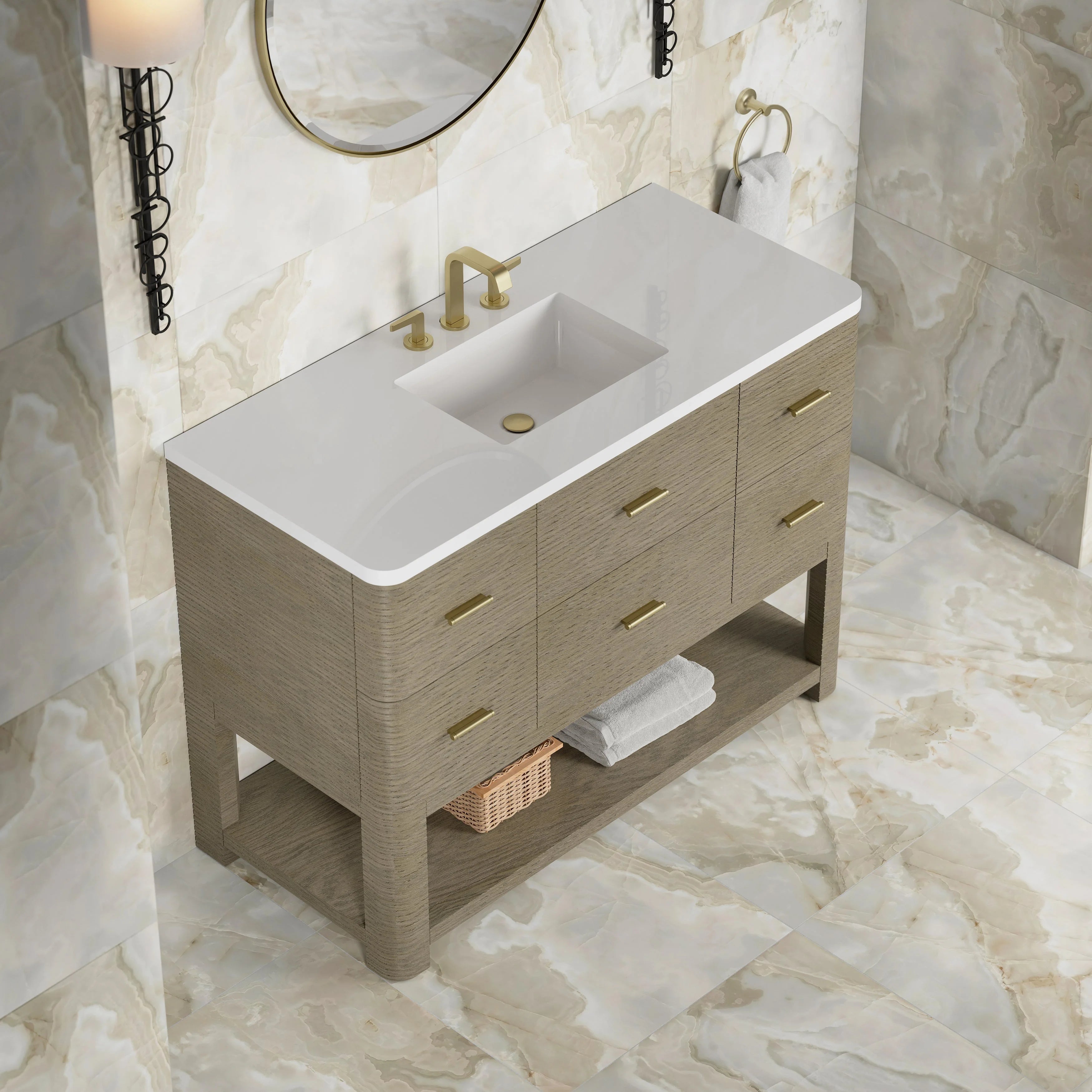 Lucian Single Vanity, 3 CM White Zeus Silestone Widespread Top