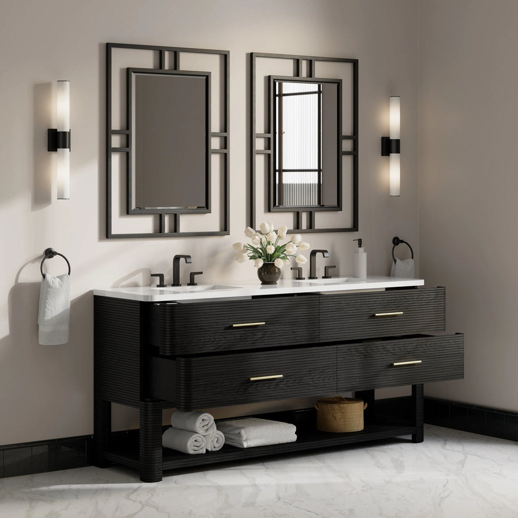 Lucian 72" Double Vanity, w/ 3 CM White Zeus Silestone Top
