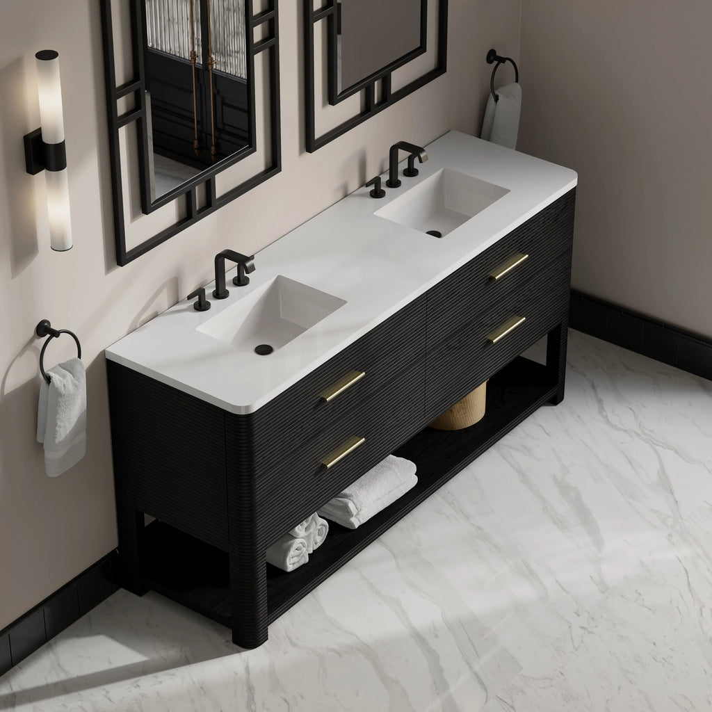 Lucian 72" Double Vanity, w/ 3 CM White Zeus Silestone Top