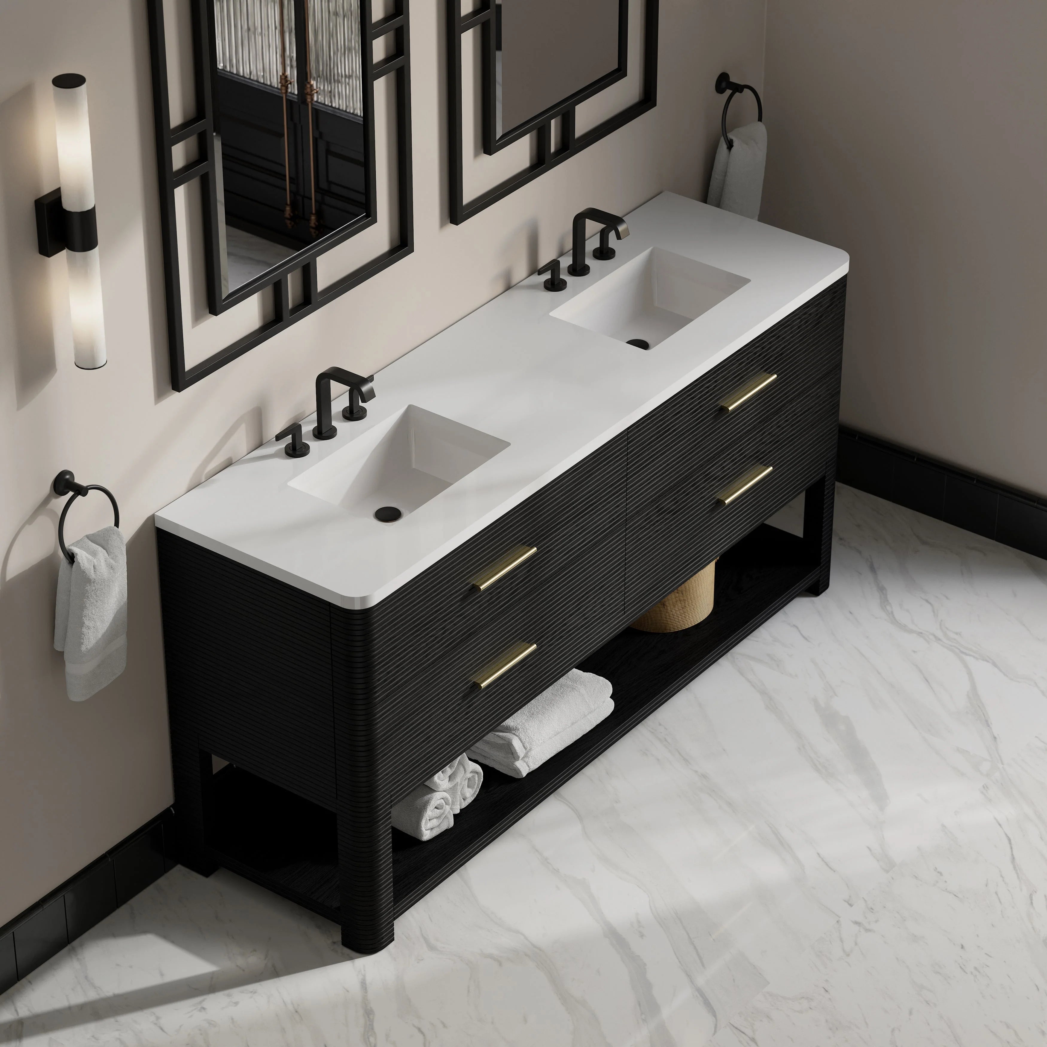 Lucian 72" Double Vanity, w/ 3 CM White Zeus Silestone Top
