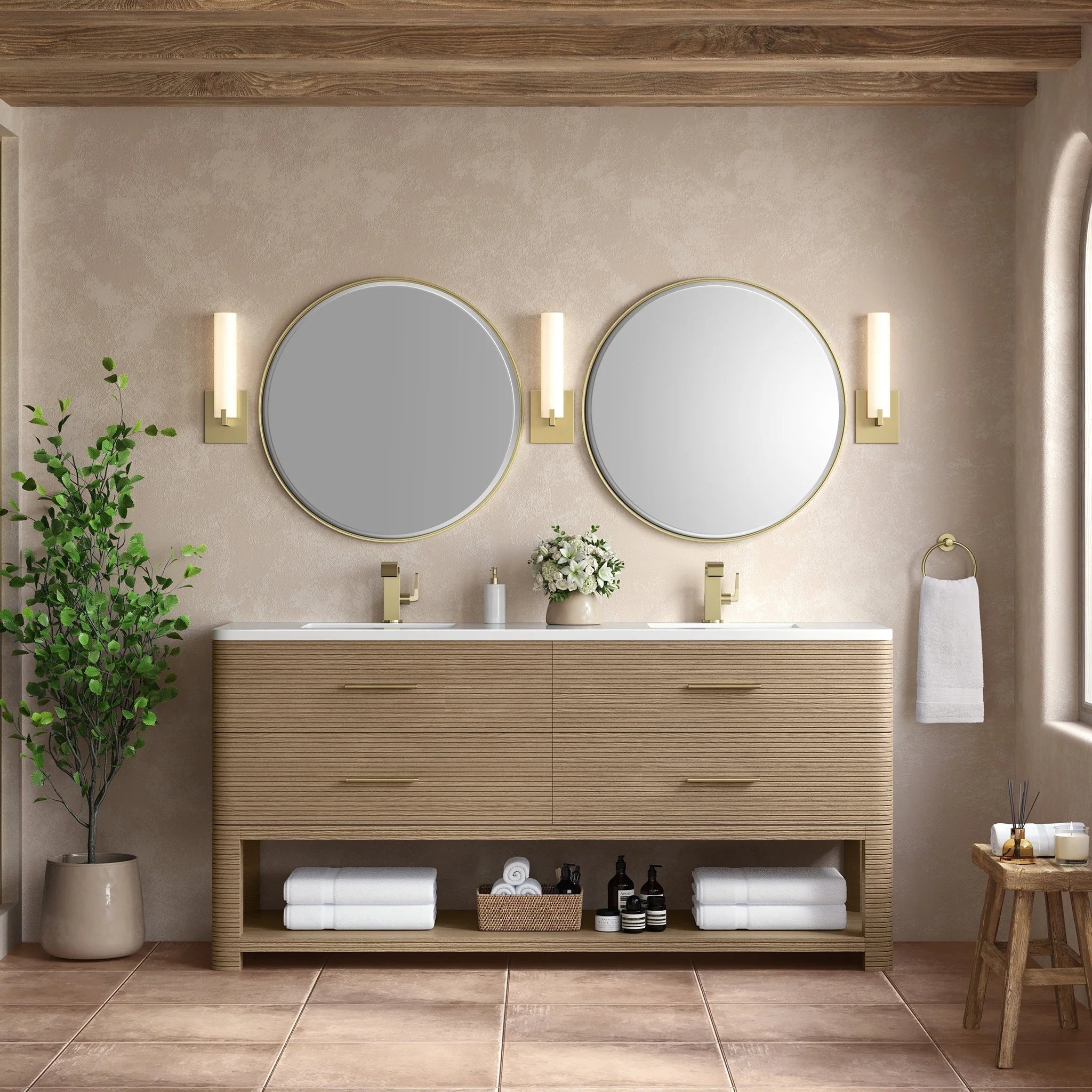 Lucian 72" Double Vanity, w/ 3 CM White Zeus Silestone Top