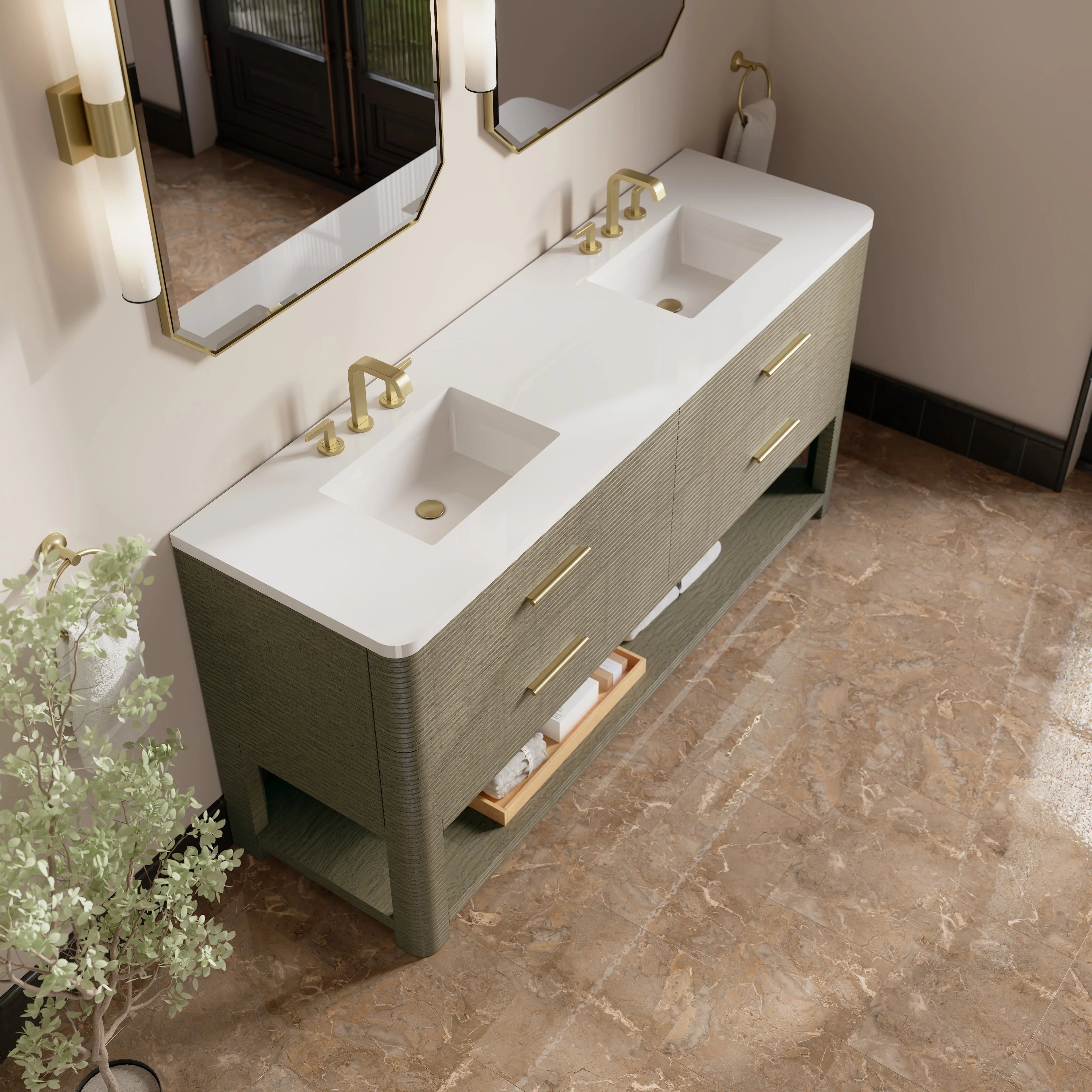 Lucian 72" Double Vanity, w/ 3 CM White Zeus Silestone Top