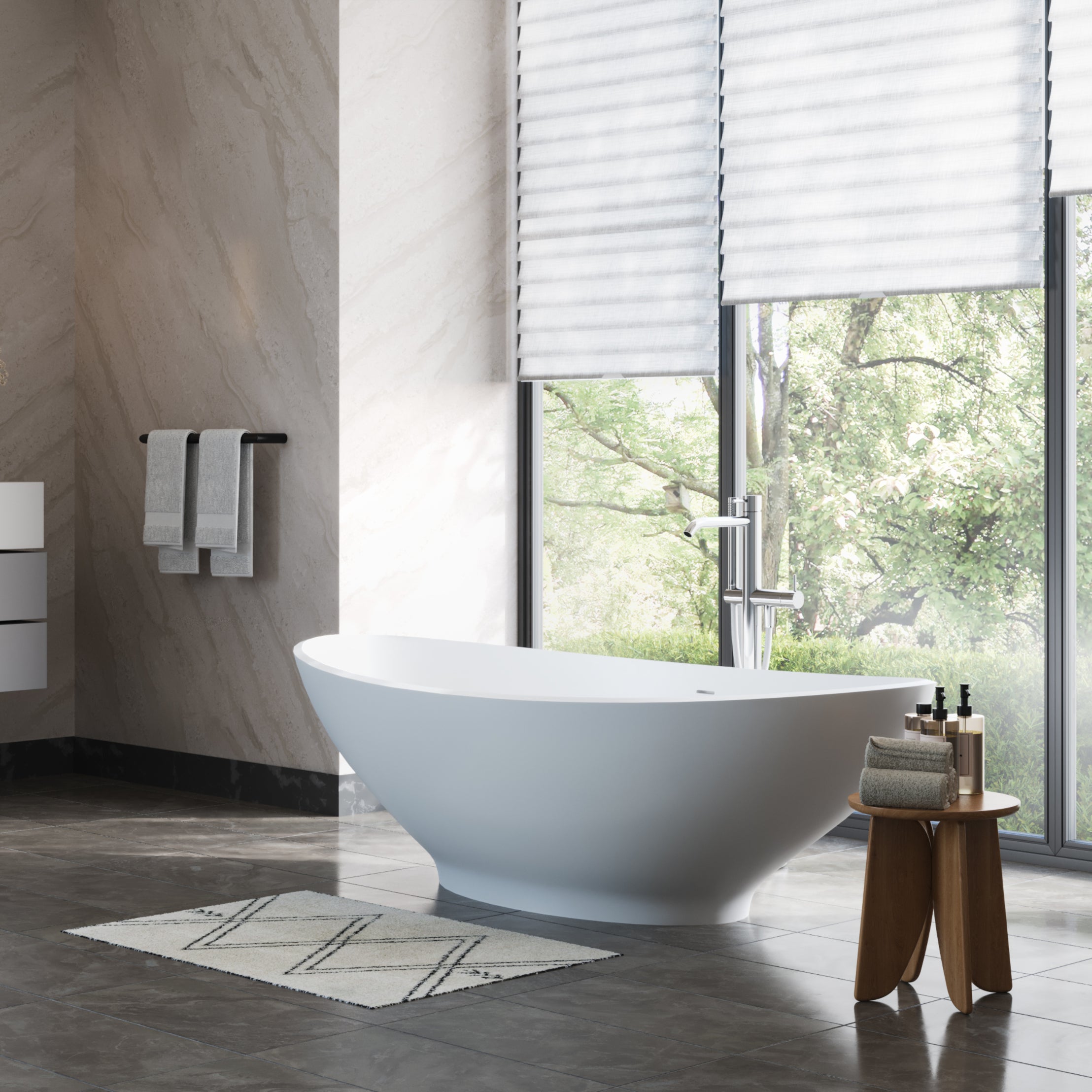 Grasse 75 Inch Resin Double Slipper Matte Tub